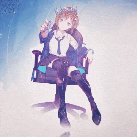 a girl with a crown on her head is sitting in an office chair