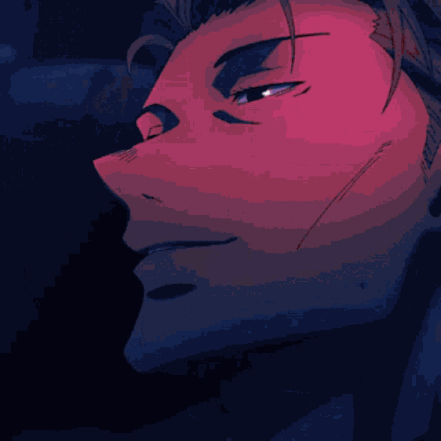 a painting of a person 's face with a blue background