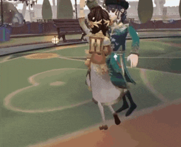 a man and a woman are dancing on a basketball court .