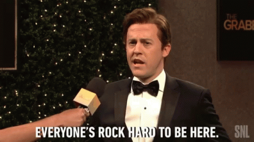 Rock Hard Excited To Be Here GIF - Rock Hard Excited To Be Here Alex Moffat GIFs