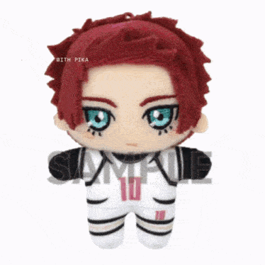 a stuffed doll with red hair and the number 10