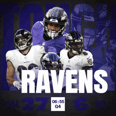 a poster for the ravens showing three players and the time 6:55