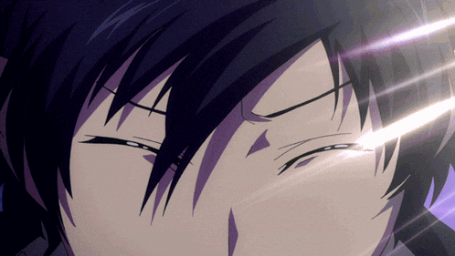 a close up of a person 's face with a light coming out of his eyes