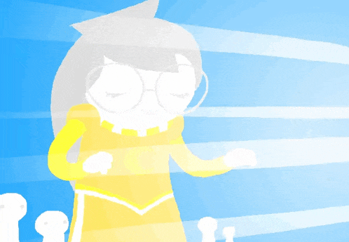 a cartoon drawing of a girl with glasses and a yellow dress