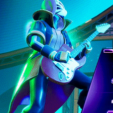 a cartoon character is playing a guitar in a room