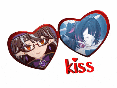 a couple of hearts with the word kiss on it