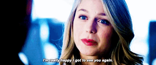 a close up of a woman 's face saying i 'm really happy i got to see you again .