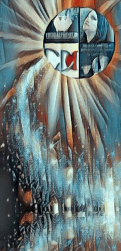 a painting of a woman in a circle with a cd logo