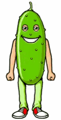 a cartoon of a pickle with a smiling face