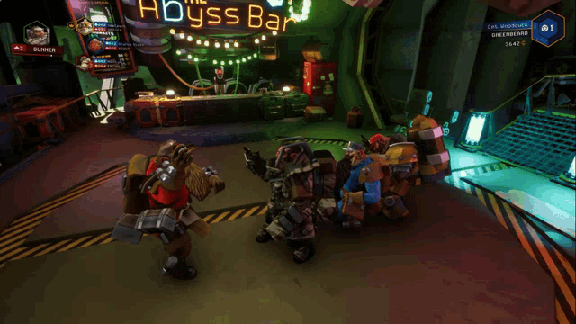 a group of dwarves are standing in front of the hogs bar