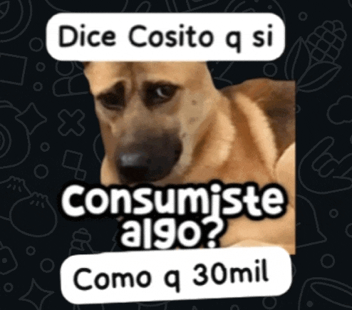 a picture of a dog with the words " dice cosito q si consumiste algo " below it