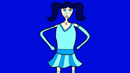 a cartoon of a girl in a blue dress with tears running down her face