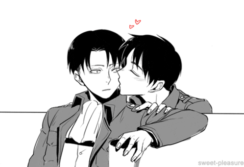 a black and white drawing of a man kissing another man with the words sweet-pleasure below it