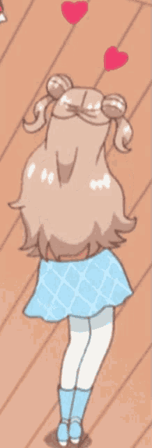 a cartoon of a girl in a blue dress with a heart above her head