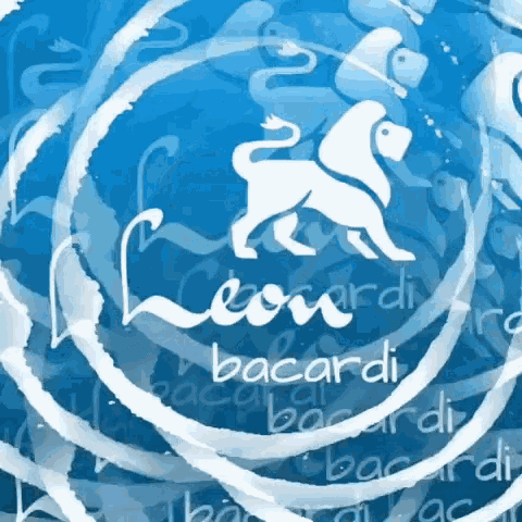 a blue background with a white lion and the word bacardi