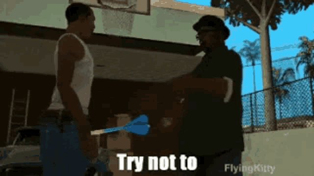a video game scene with the words try not to flying kitty in the corner