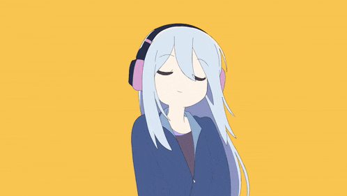 a girl with long white hair wearing headphones