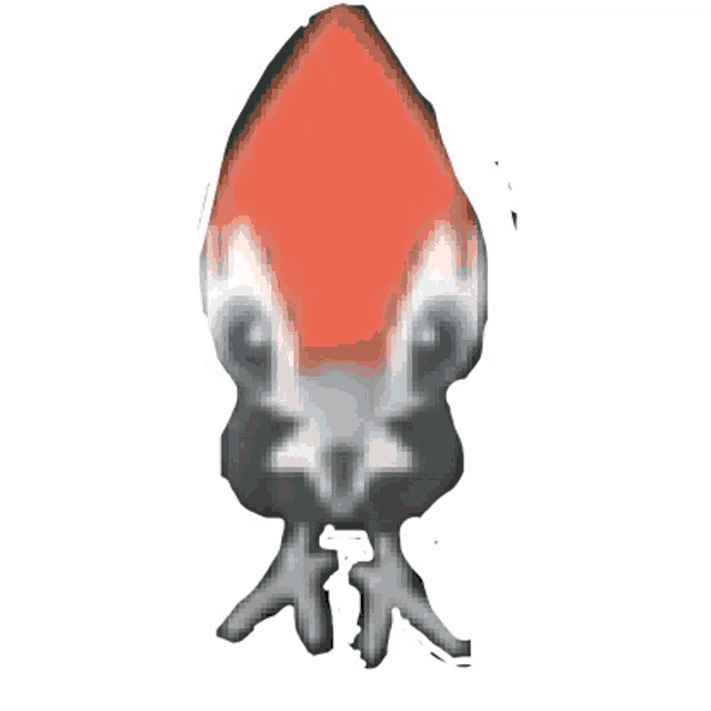a close up of a squid with a red head and blue eyes