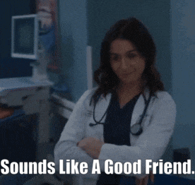 a doctor with a stethoscope around her neck and the words sounds like a good friend