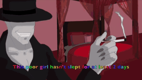 a cartoon of a man smoking a cigarette with the words this poor girl has n't slept