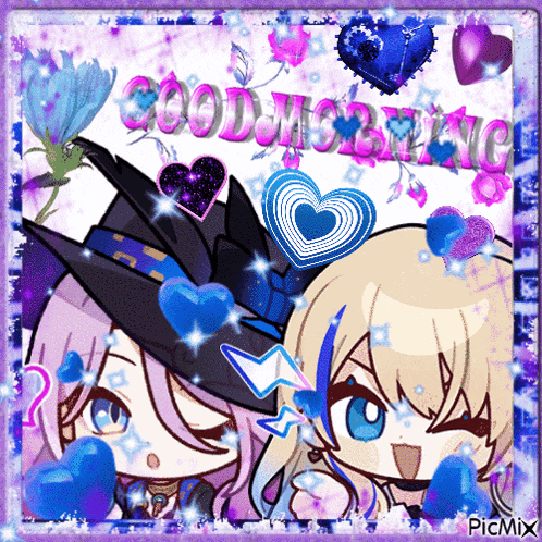 a picture of two anime girls with the words good morning
