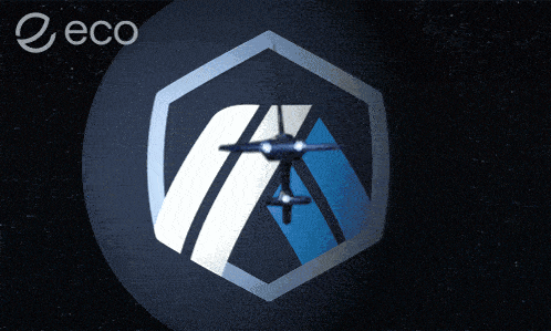 a blue and white logo with the word eco in the upper right corner