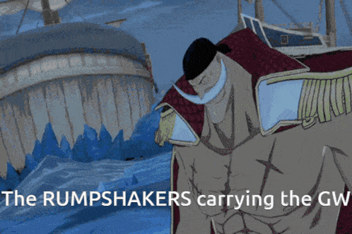 a cartoon of a man with the words the rumpshakers carrying the gw