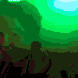 a painting of a person 's face in a green background