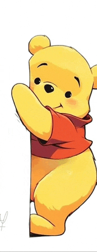 a cartoon drawing of winnie the pooh peeking behind a wall