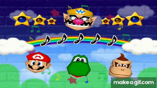 a video game with a rainbow and music notes