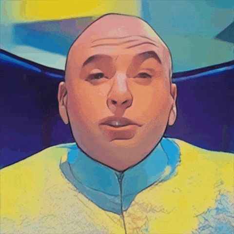 a cartoon drawing of a bald man with a blue shirt on