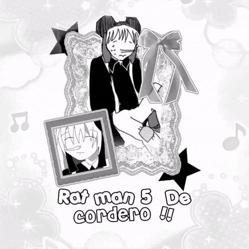 a black and white drawing of a man with the words " rat man 5 de cordero " on it