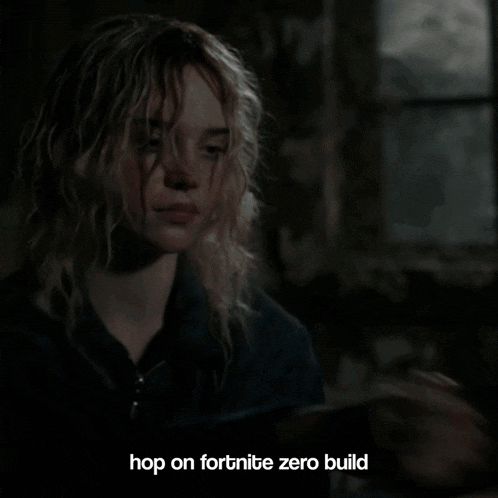 a picture of a girl with the words hop on fortnite zero build above her