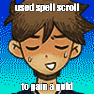 a picture of a boy with the words used spell scroll to gain a gold written on it