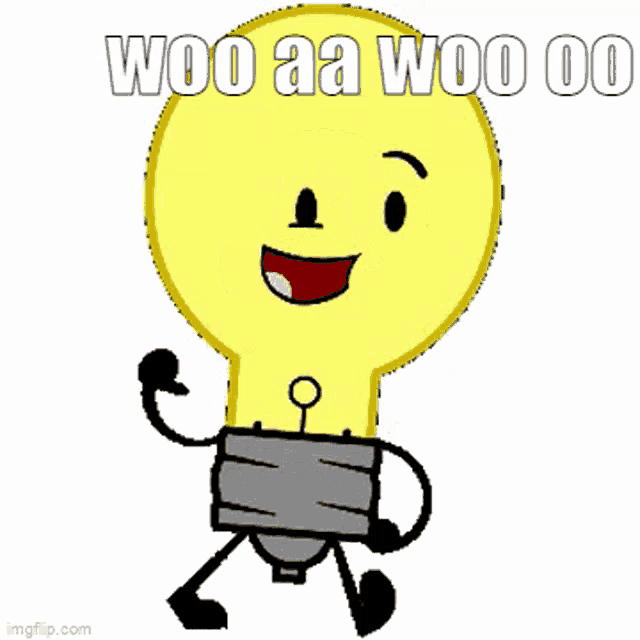a yellow cartoon character with the words woo aa woo 00 written on it