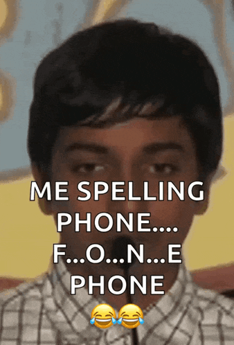 a picture of a young boy with the caption me spelling phone