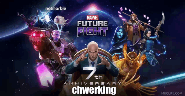 a poster for the 7th anniversary of the game marvel future fight