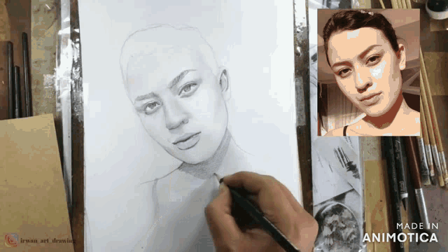 a drawing of a woman with the words made in animotica on the bottom