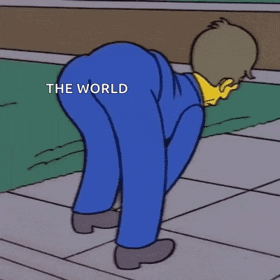 a cartoon of a man with the word the world on his back