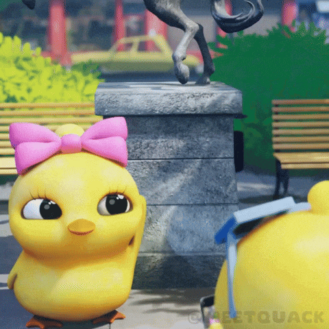 a cartoon duck with a pink bow on its head is standing next to another duck