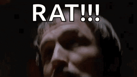 a picture of a person with the words " rat !!! fire " on the bottom