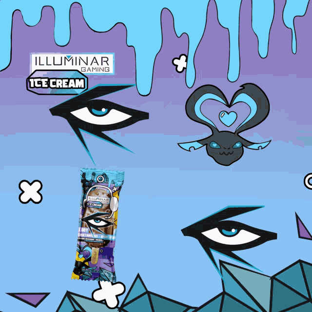an advertisement for illuminar gaming ice cream shows a cartoon character