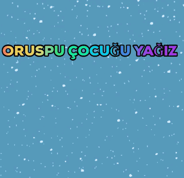 the word oruspu is on a blue background with snow