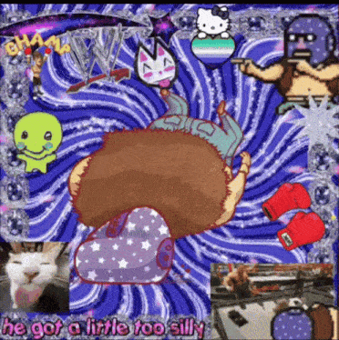 a collage of images with the words he got a little too silly on the bottom