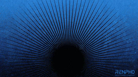 a blue background with a black circle and the word renpho on the bottom