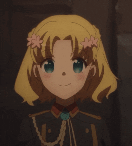 a girl with blonde hair and pink flowers on her head