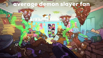 a cartoon of a messy room with the words average demon slayer fan above it