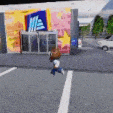 a person is jumping in the air in front of a store that says aldi