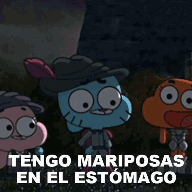 a cartoon character says tengo mariposas en el estomago in spanish