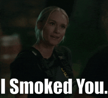 a woman is smiling with the words i smoked you written below her